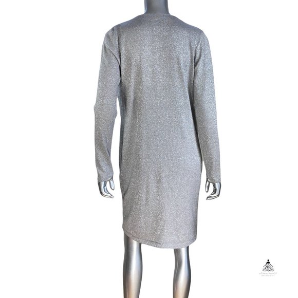 Jones New York JNY Silver Cowl Neck Metallic Sweater Dress L - Picture 3 of 7